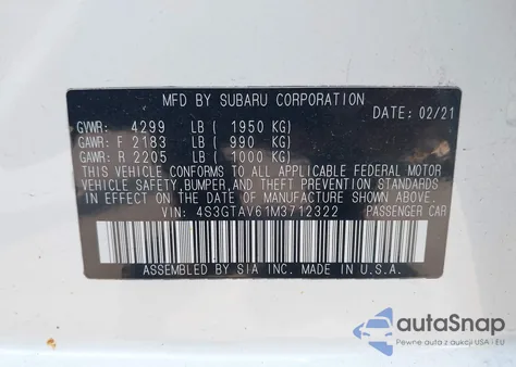 2021 Subaru Impreza Premium из США, поврежденный, VIN 4S3GTAV61M3712322